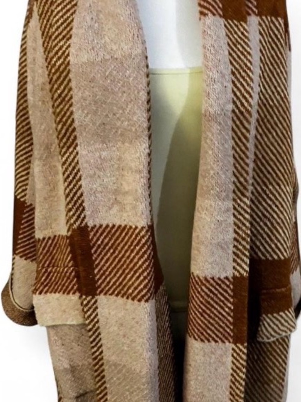 Cottage vibes, chunky,weekend vibes Brown and Cream Plaid Open Front Cardigan